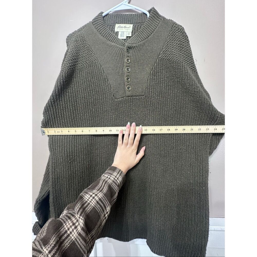 Vintage Eddie Bauer Army Green Cotton Knit Quarter Button Pullover Sweatshirt L - Picture 6 of 10